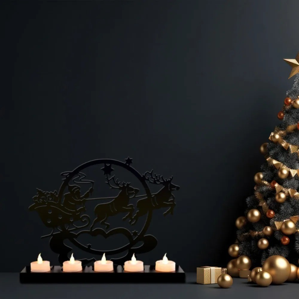 Santa Reindeer Metal Candlestick Wall Sculpture Exquisite Christmas Gift