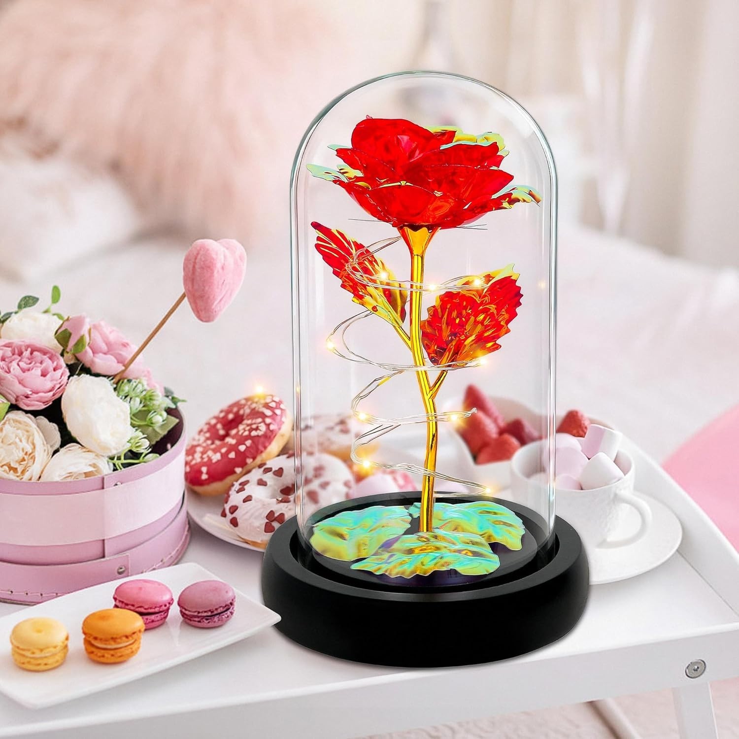 Beautiful Battery-Operated Light Up Rose in Glass Dome – Gifts Full of Love