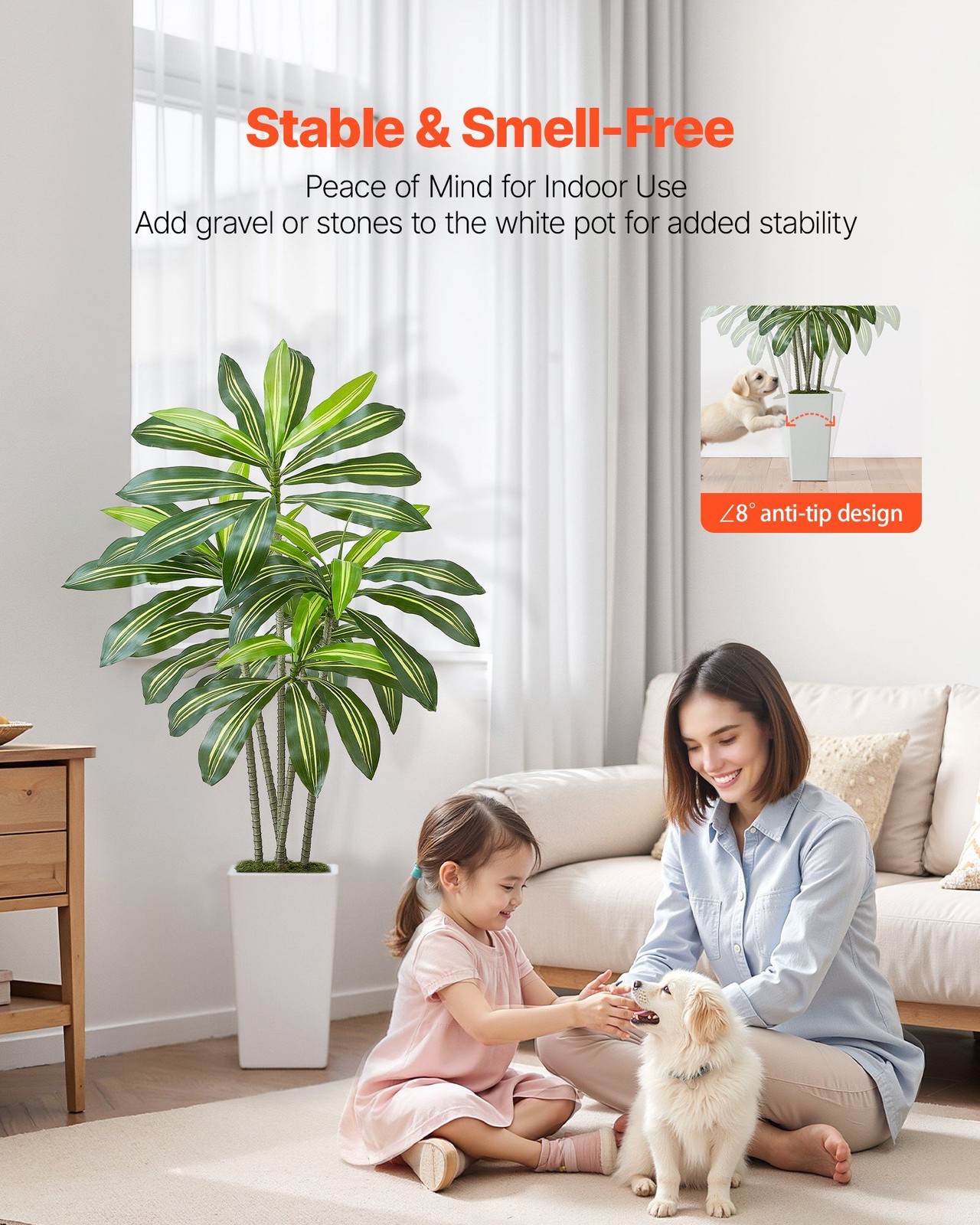 5ft Artificial Dracaena Plant with White Planter Flexible Branches Easy Clean