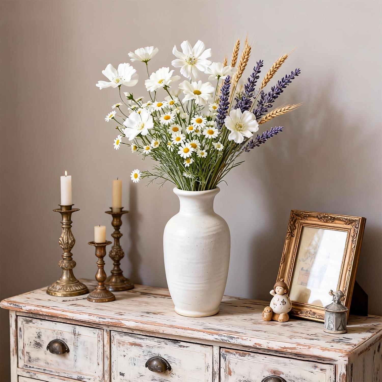 4 Pcs 24″ Tall Artificial Cosmos, Silk Flocked Bendable Stems Vase Decor