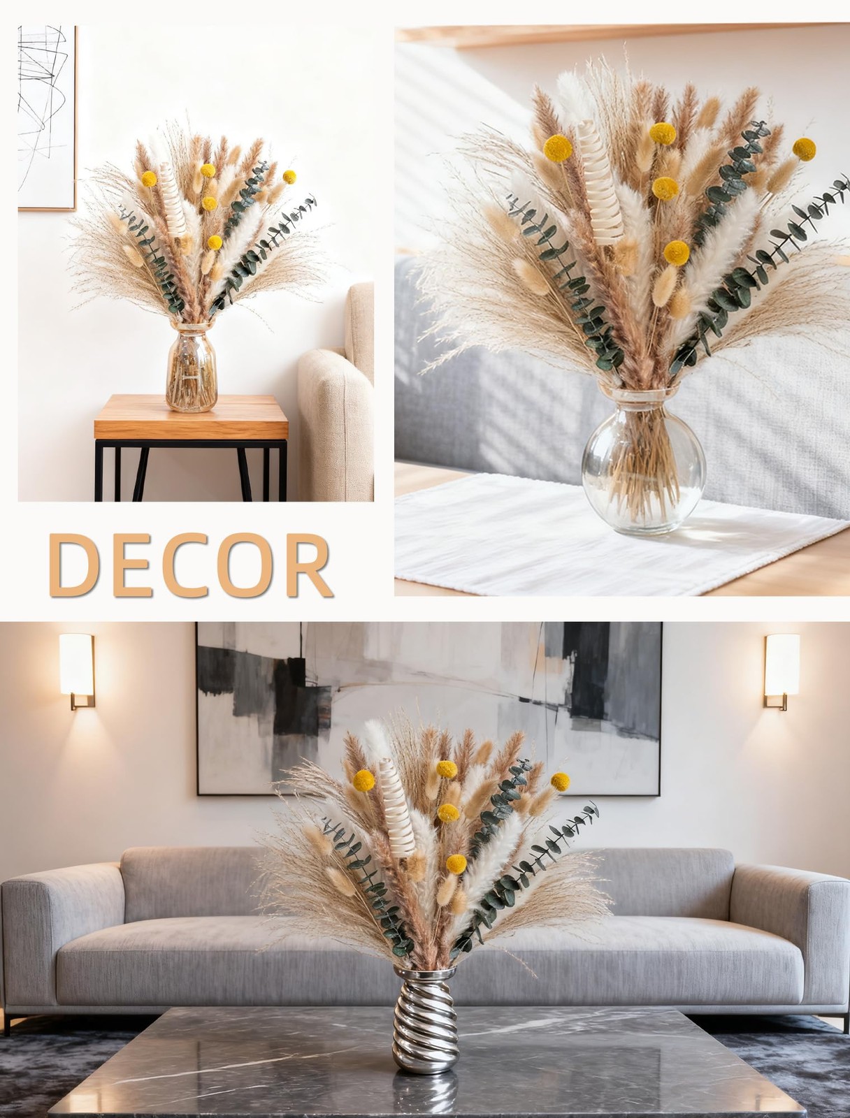 Pampas Grass Boho Decor Bouquet – Natural Dried Flowers Including Billy Balls…