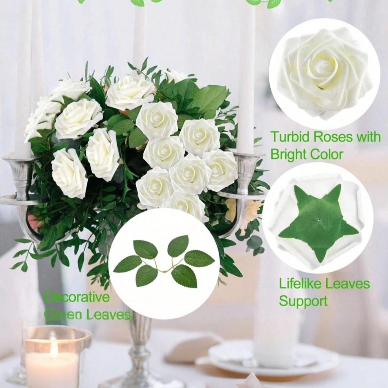 25PCS Artificial Foam Rose Flowers DIY Wedding Party Home Floral Decoration 7cm