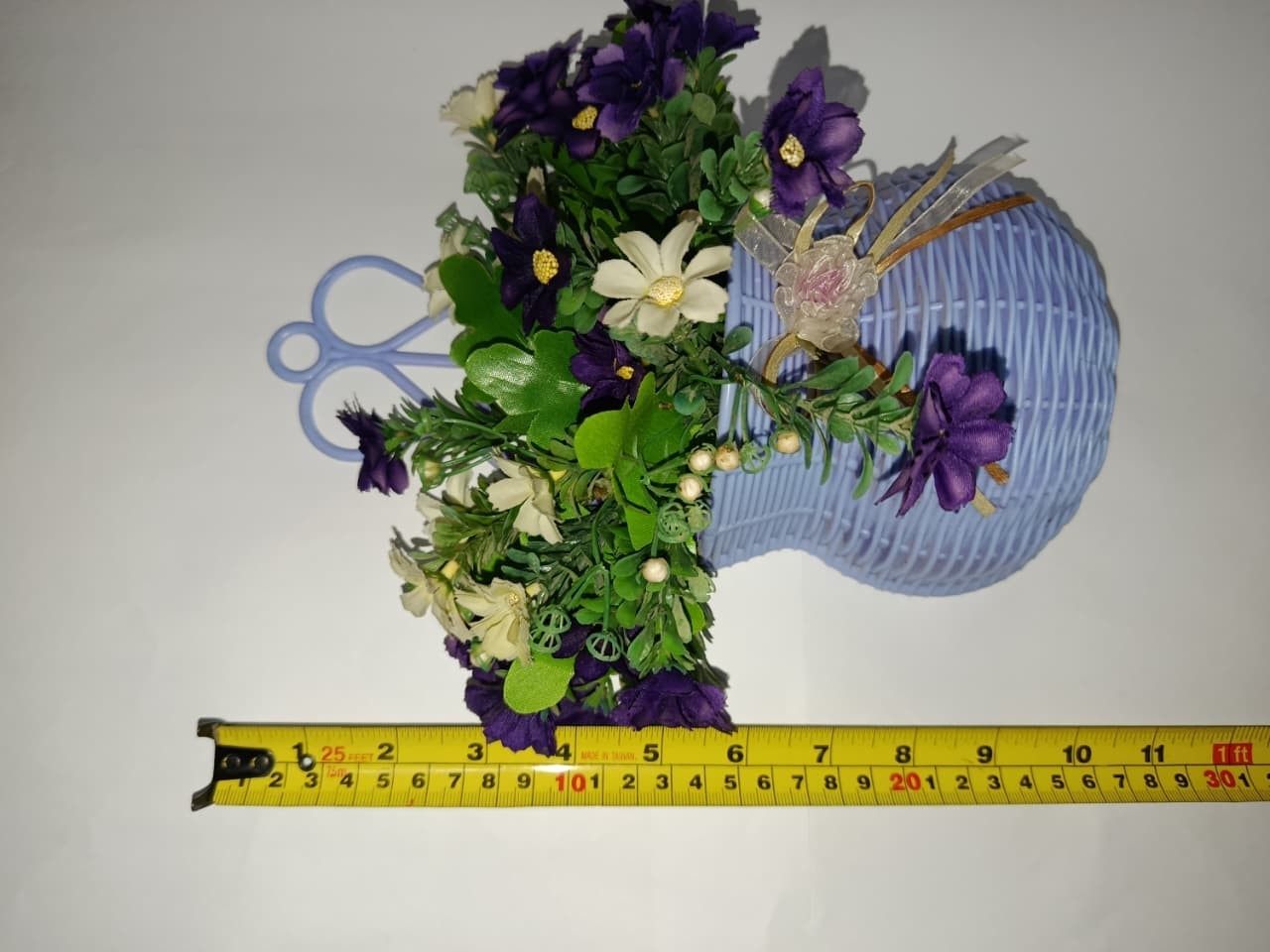 Wall Hanging Flower Basket Artificial Purple Flowers Home Decor Woven Planter