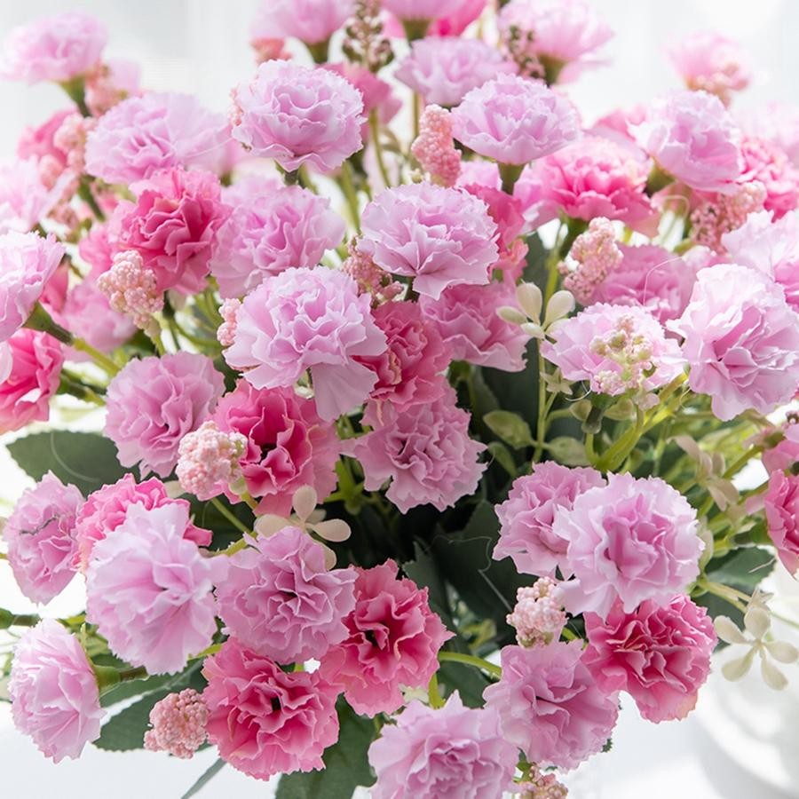 5 Forks 15 Heads Small Carnation Artificial Flowers Wedding Arch Garland Décor