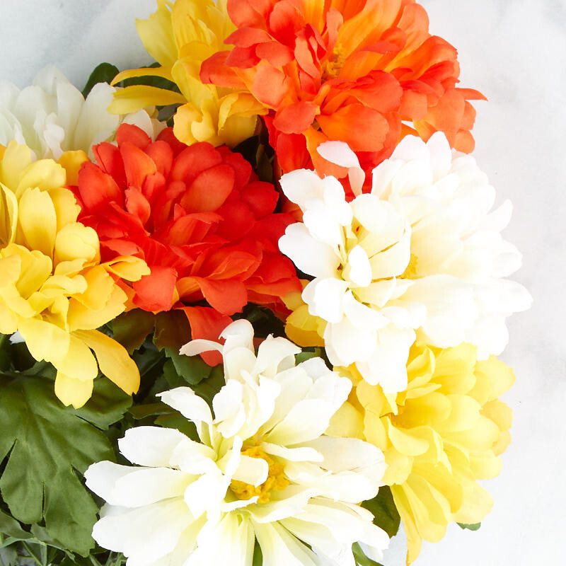Set of 2 Orange, Yellow, and Cream Artificial Zinnia 18-1/2″ Bushes