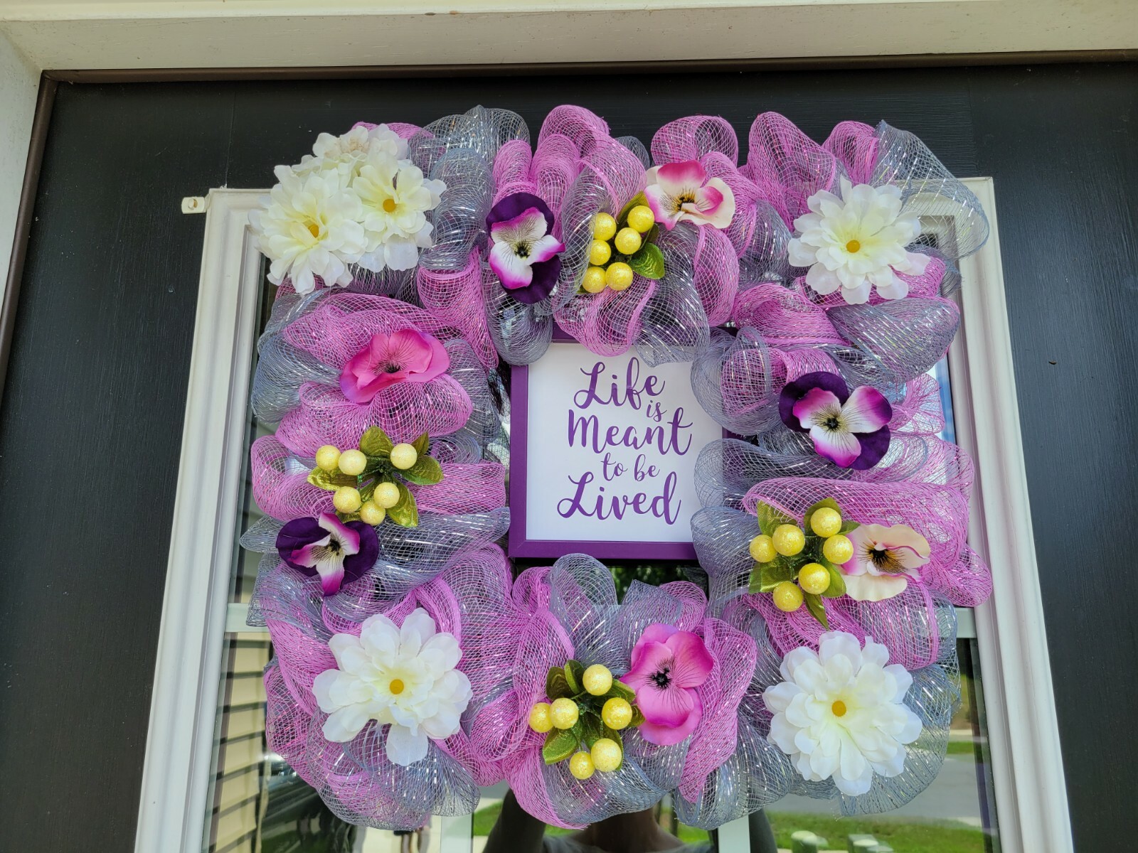 LIFE MEANT TO BE LIVED pink gray purple SUMMER SPRING FALL Door Wreath Square