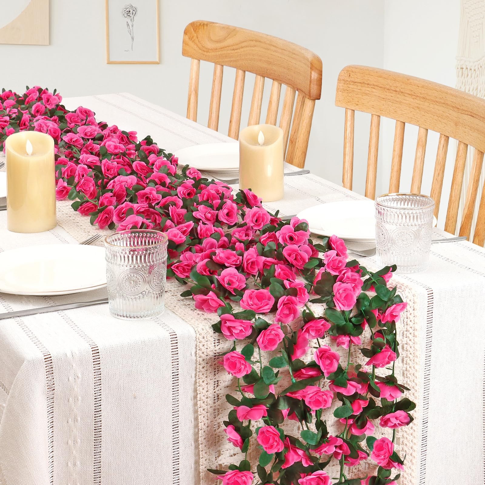 9 Pack 72 FT Artificial Flower Garland, Pink Roses Vines Silk Flowers Faux Pl…
