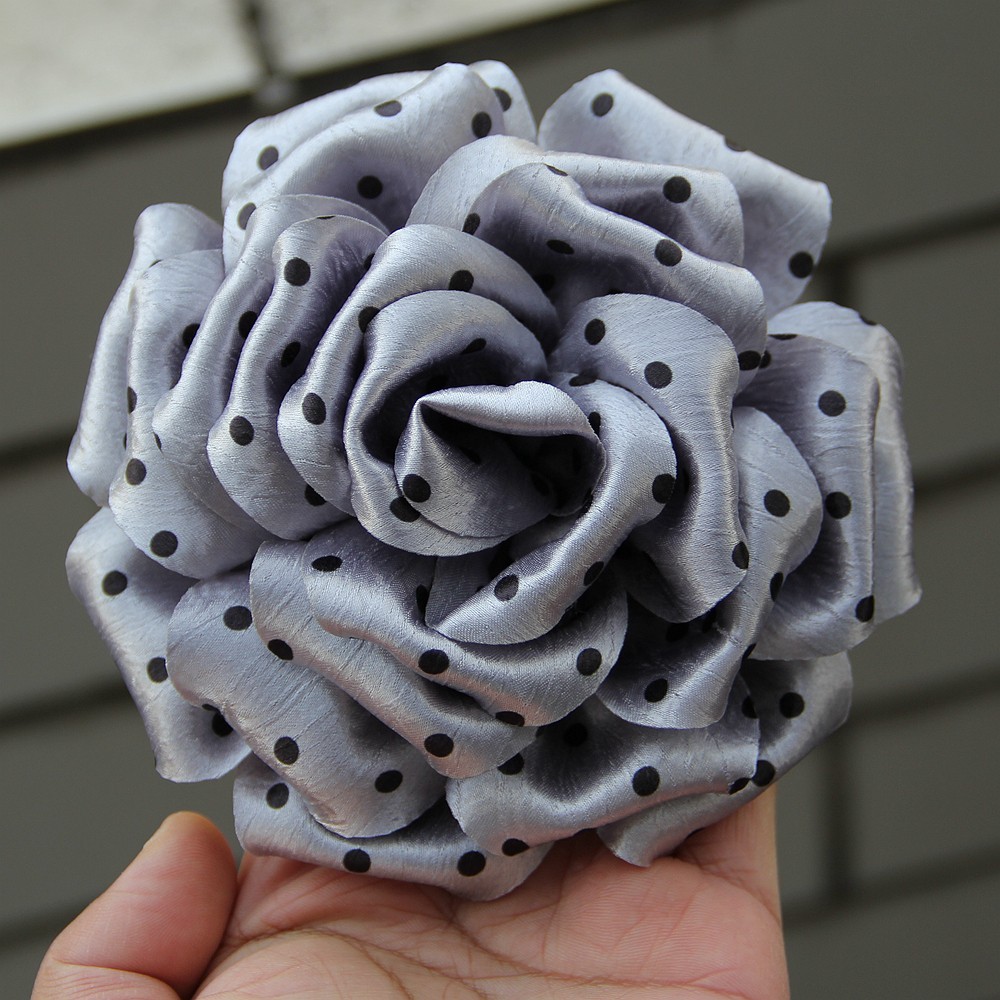 13cm Bige French Style Black White Polka Dots Cloth Rose Flower Fake Flowers DIY