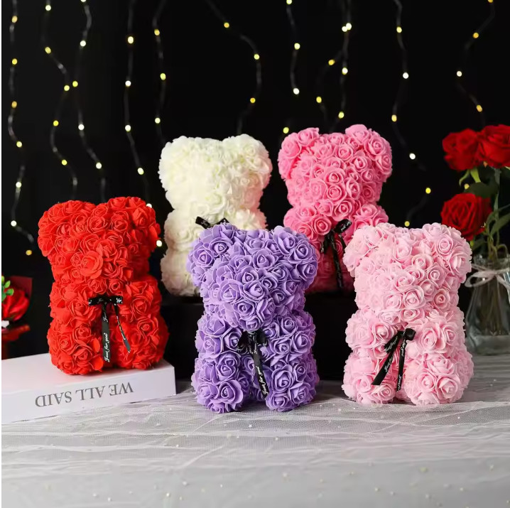1pc 10inch Artificial Flower Floral Rose Teddy Bear Romantic Valentines Day Gift