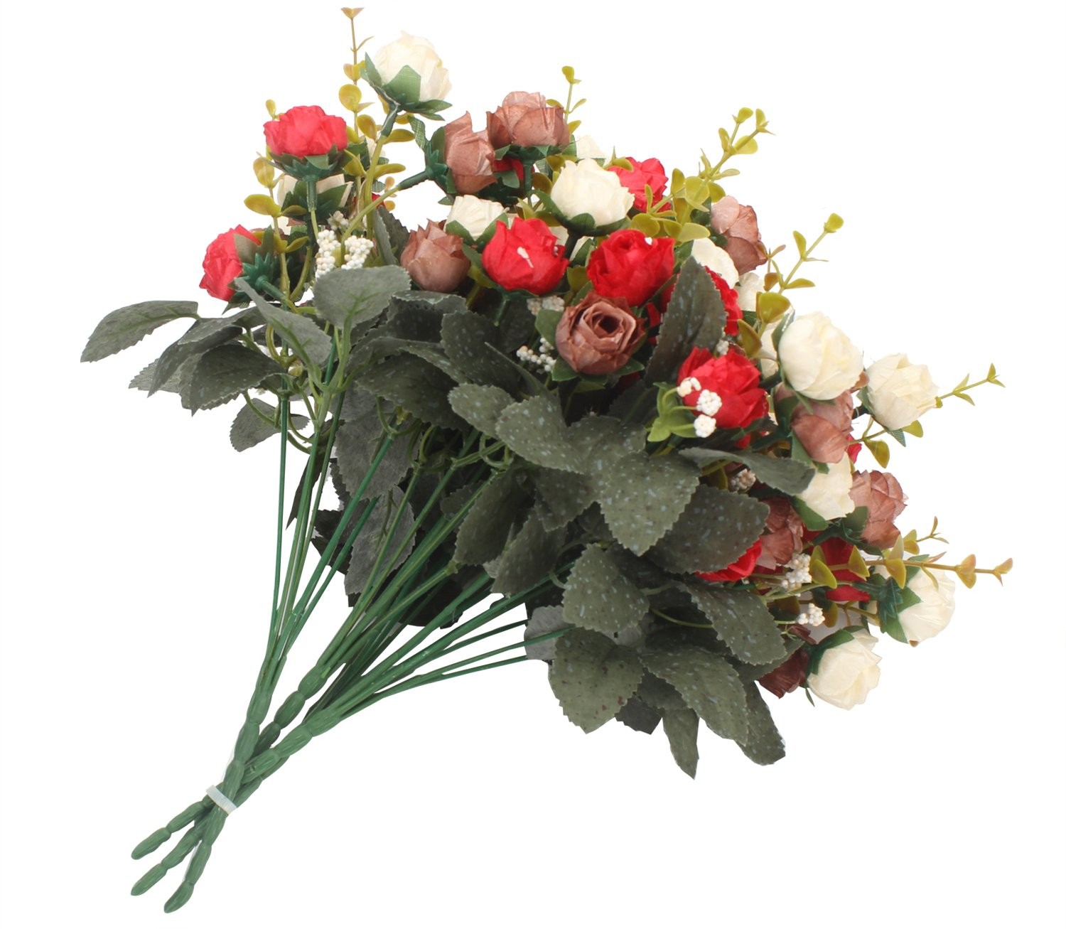 4 PCS 7 Branch 21 Heads Red Artificial Mini Rose Flowers Bouquet Home Decor