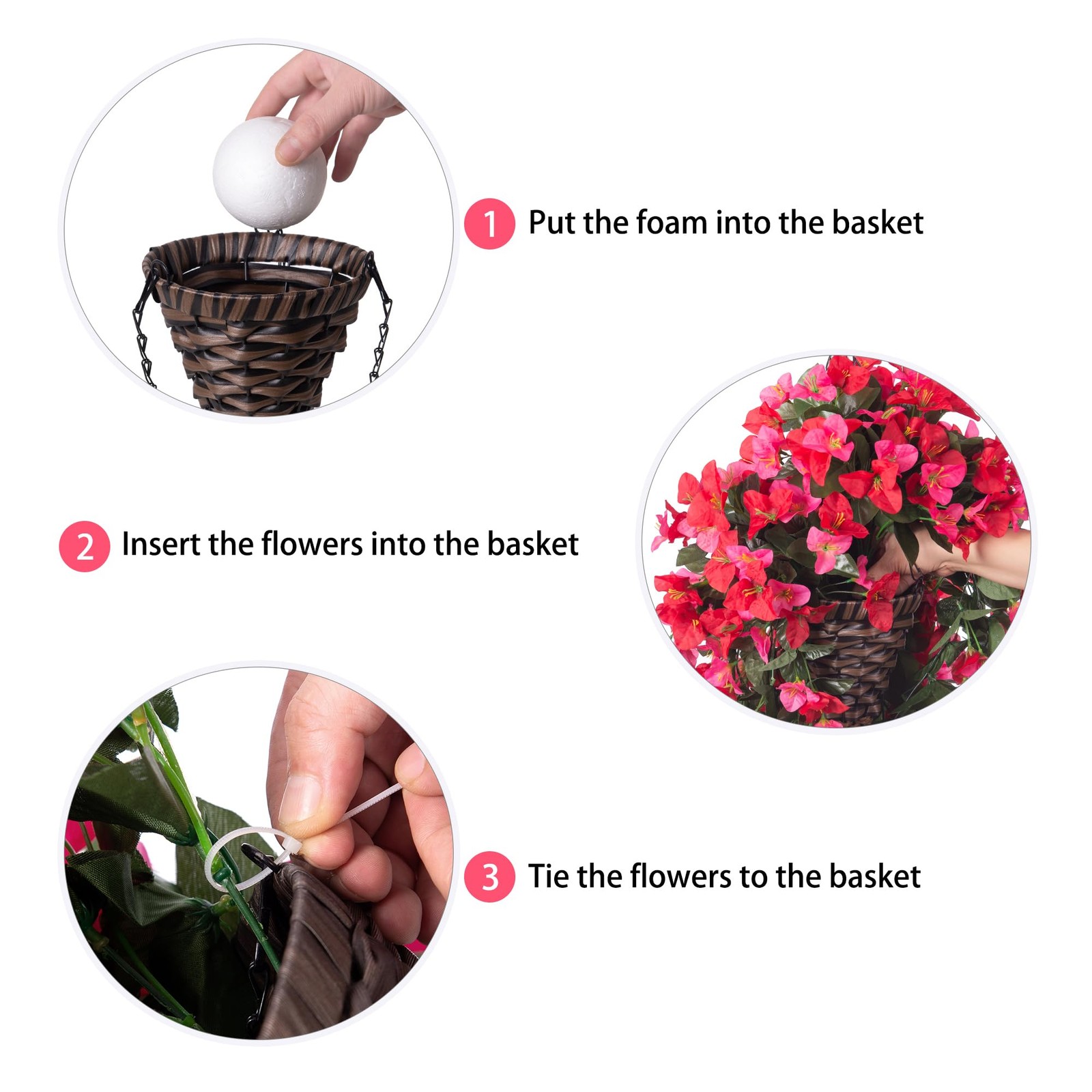 Artificial Bougainvillea Faux Flowers Plants Baskets for Outdoor Outside Deco…