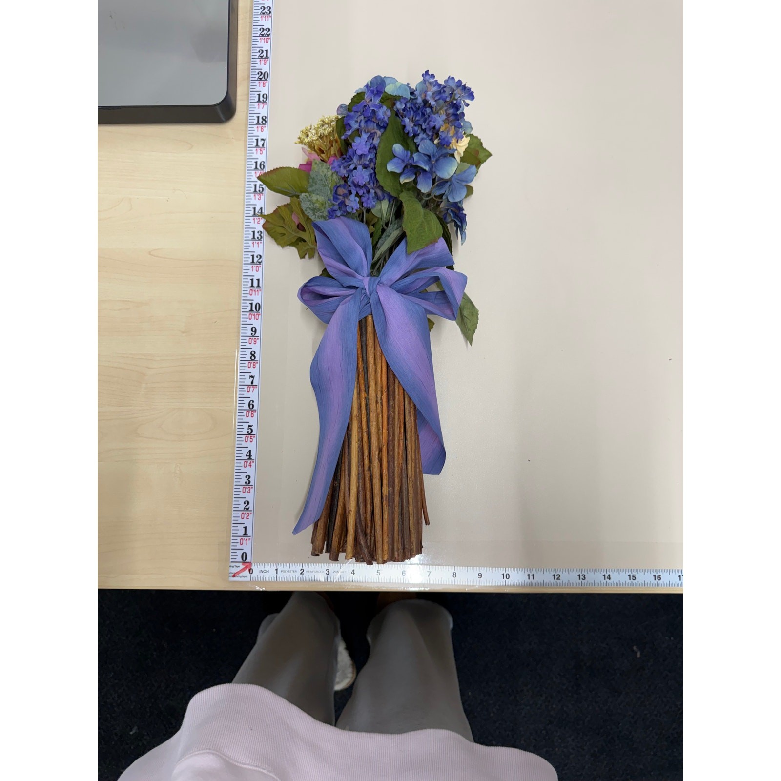 Rustic Twig Vase Floral Arrangement Purple Blue Decor