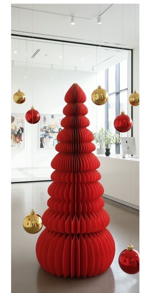 47” Tall Large Christmas Cardboard Tree Honeycomb 3D Red New Sturdy VTG Style