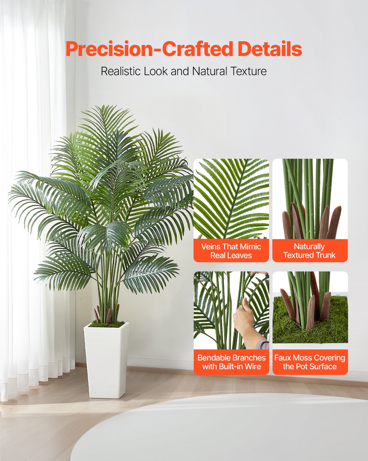 VEVOR 6ft Artificial Areca Palm Tree Faux Plant in Pot for Home Office Decor