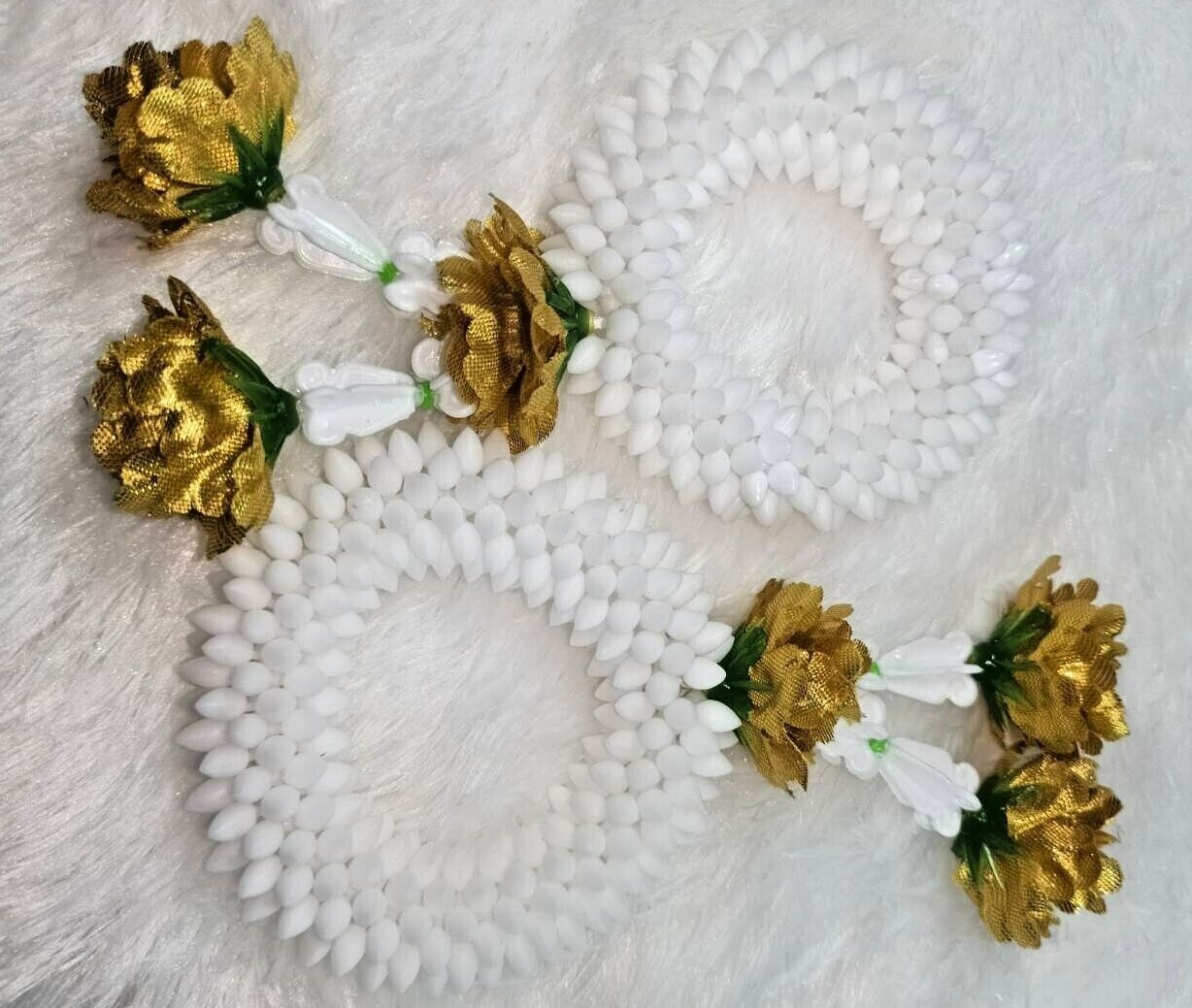 Pair Gold Silver Flower Fabric Plastic Garland Round Malai Jasmine Artificial mi