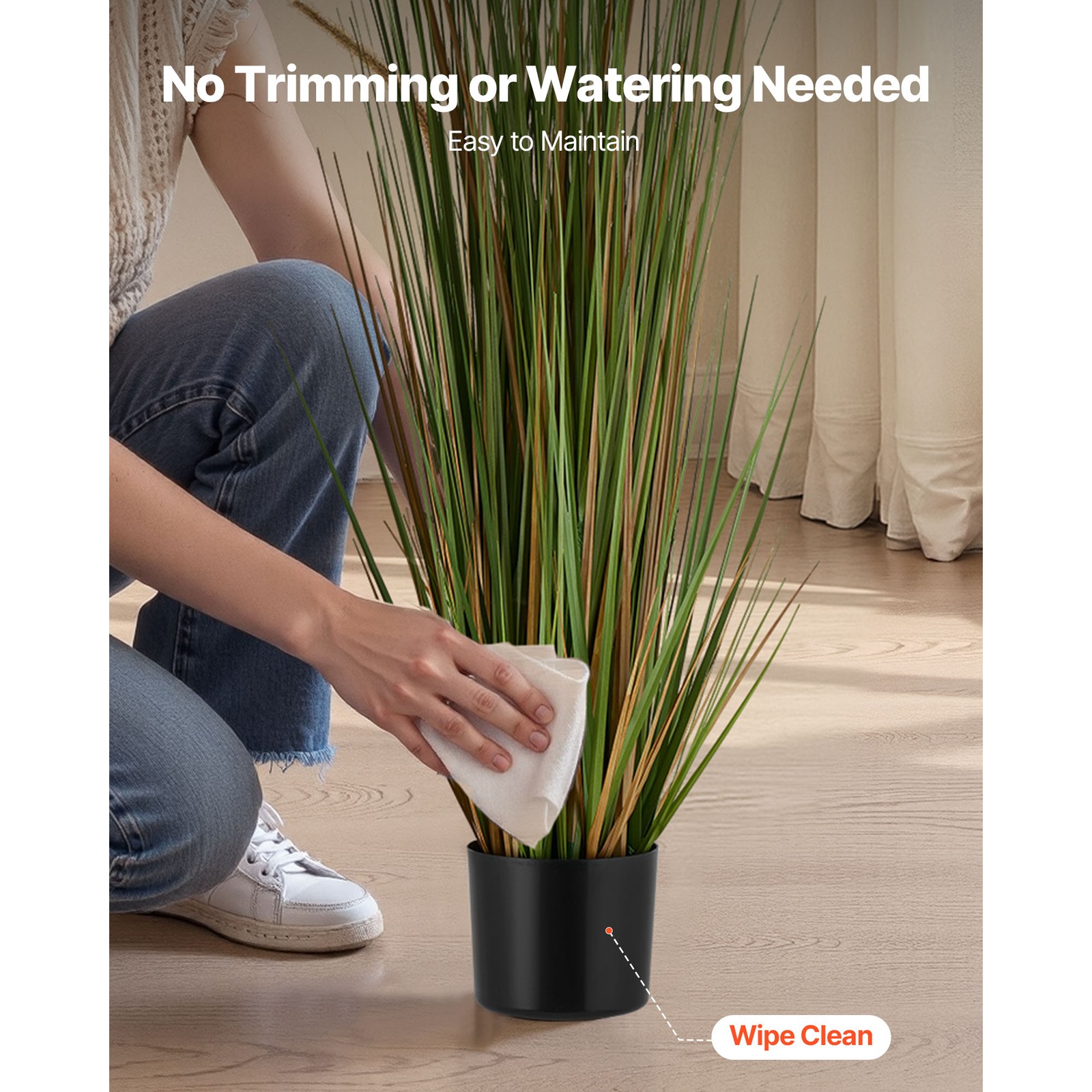 Uimoso Artificial Horsetail Reed Grass in Pot, 47-Inch, Set of 2, Green