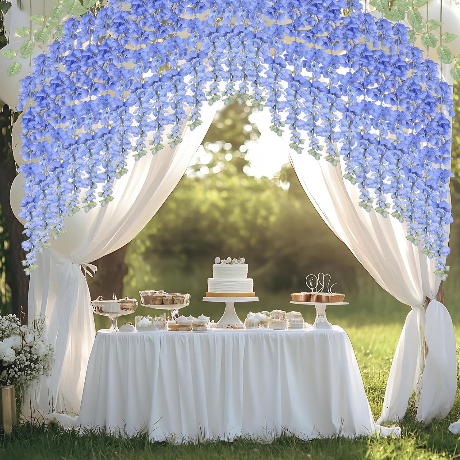 Royal Blue Wisteria Silk Flowers Garland – 6Pcs 48″ Hanging Decor