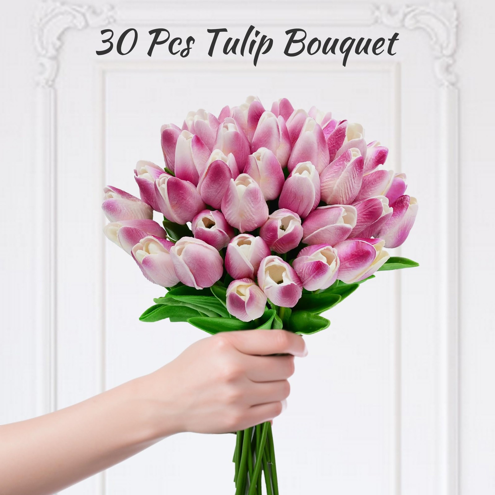 30pcs Rose Red Tulips Artificial Flowers 13.4″ Artificial Silk Flowers Fake T…