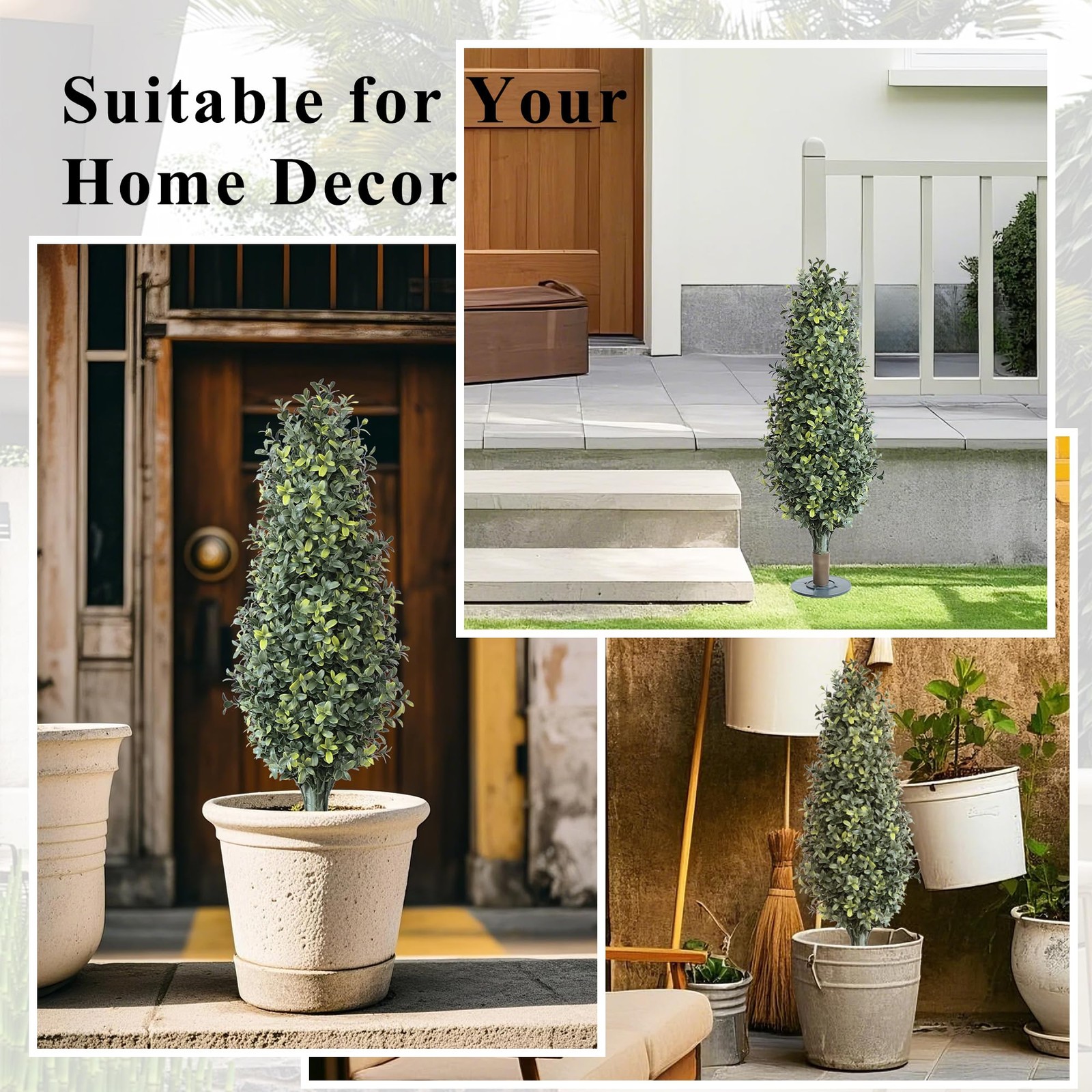 30inch Artificial Boxwood Plant with Ground Spike, Topiary with Stake for Out…