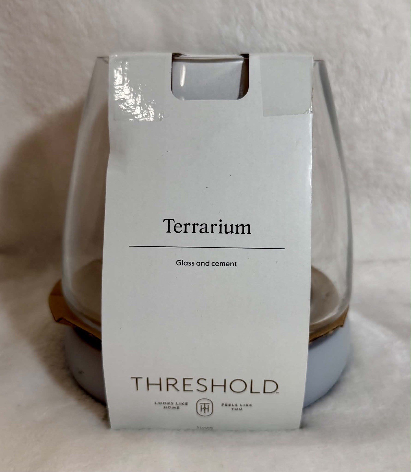 Threshold Round Glass Terrarium w/ Cement Base Indoor Outdoor 5.75″ New