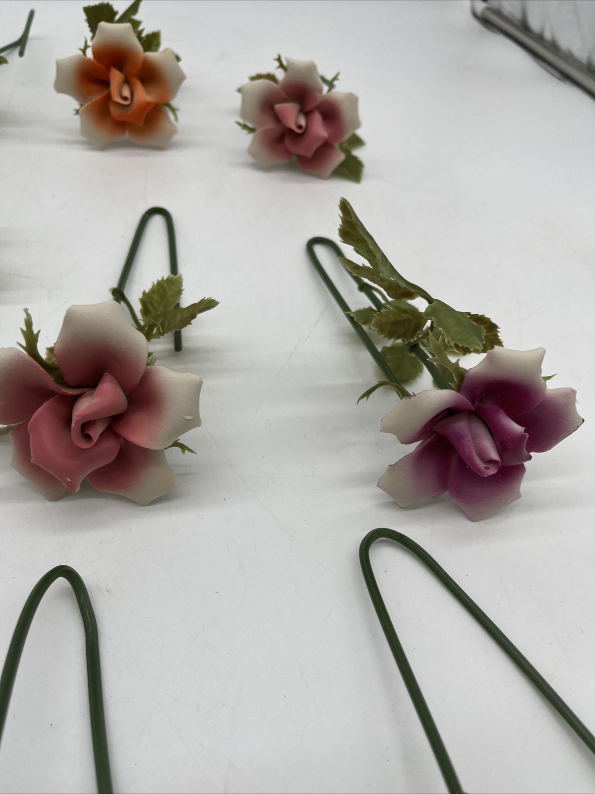 12 vintage stemmed porcelain flowers ceramic no chips