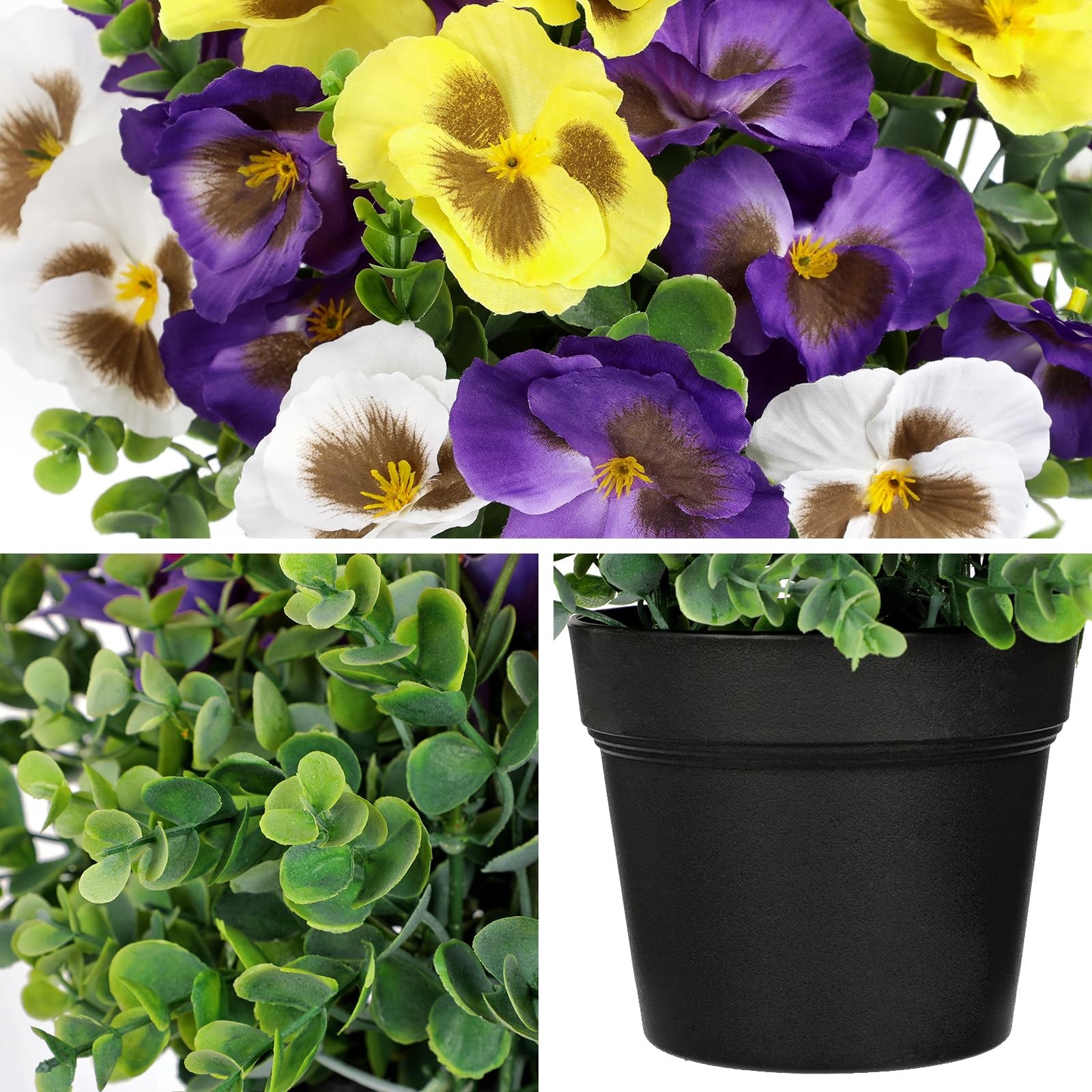 Pansy Artificial Flowers, 13.7’’ Realistic Faux Pansy Flower in Black Pot, Fa…