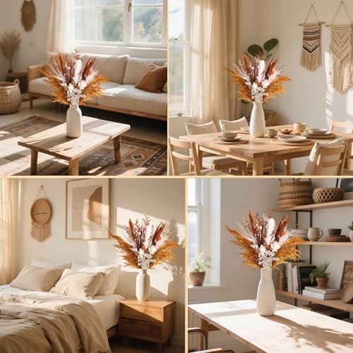 Boho Dried Flower Bouquet – Natural Pampas Grass and Real Brown and White