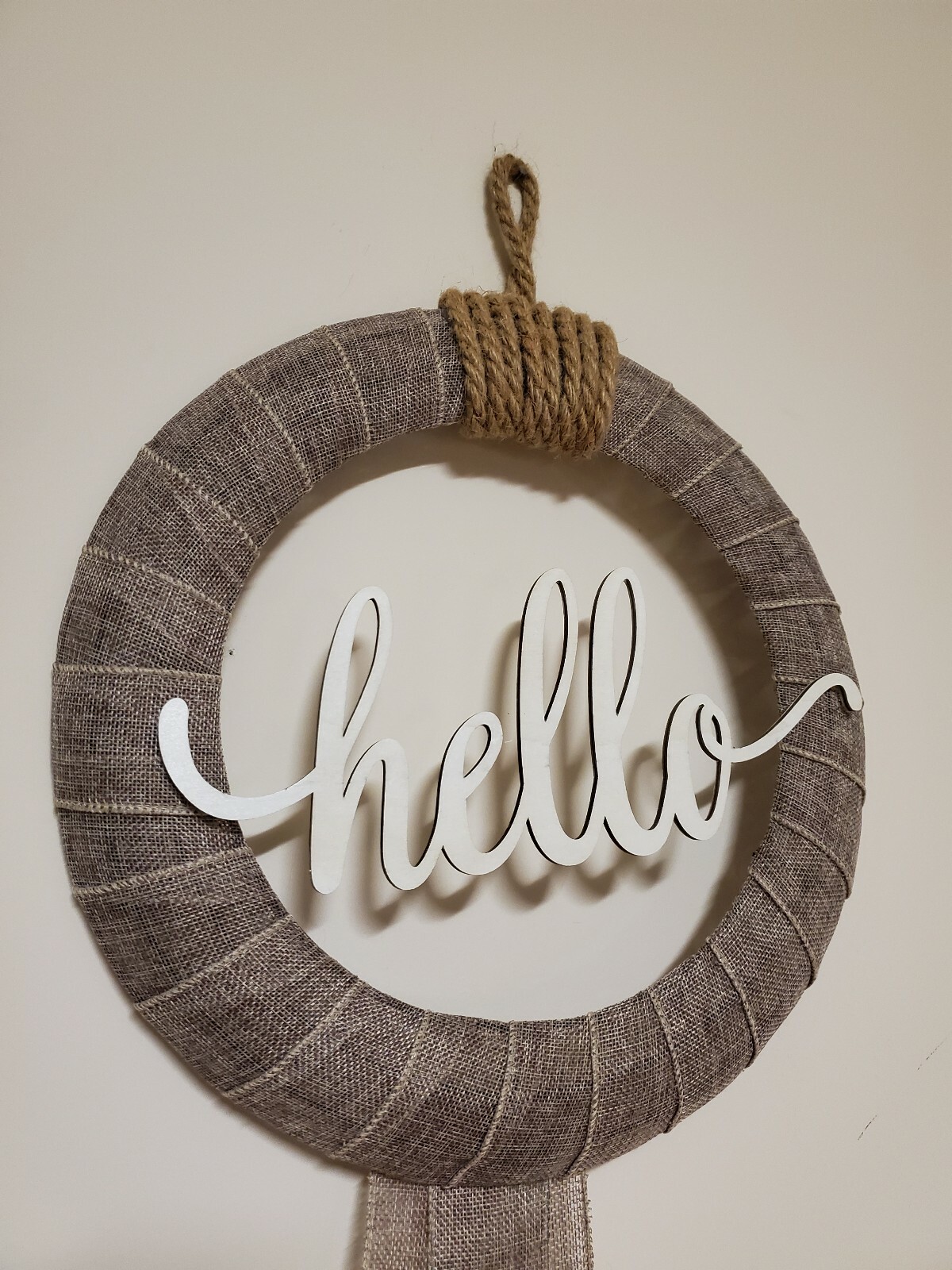 HELLO wreath FLOWER Pink Hydrangeas burlap Decor Front Door Nautical Rope hook