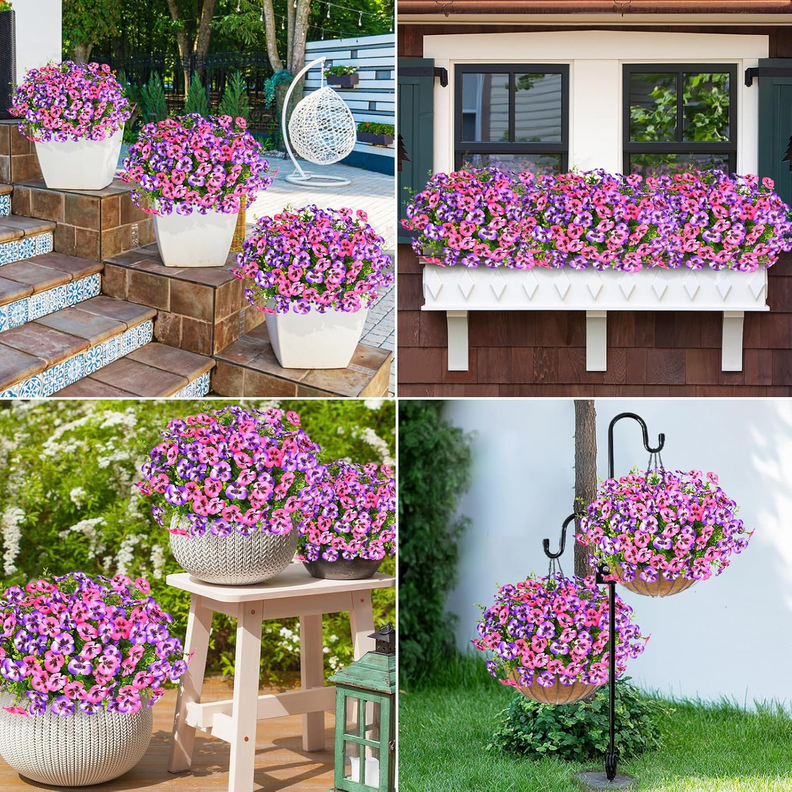 Artificial Flowers for Outdoors, UV Resistant Faux Pansy Flowers, 12 Bundles