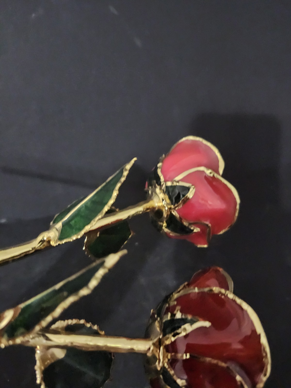 Red ToneRose Preserved in Lacquer with 24k Gold Plating on Petals,Stem Set Of 2