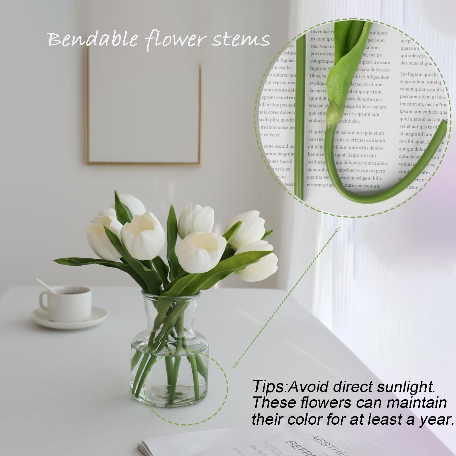 Luxury Artificial White & Green Tulip Flowers – 11pcs for Home, Wedding, Valenti