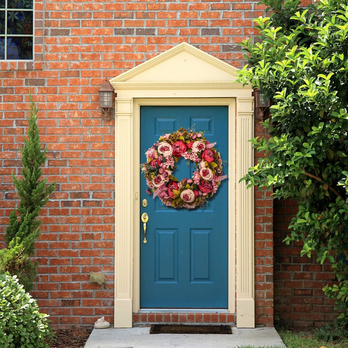 Artificial Peony Flower Wreath 19Inch Vintage Blooming Silk Peonies Spring Summe