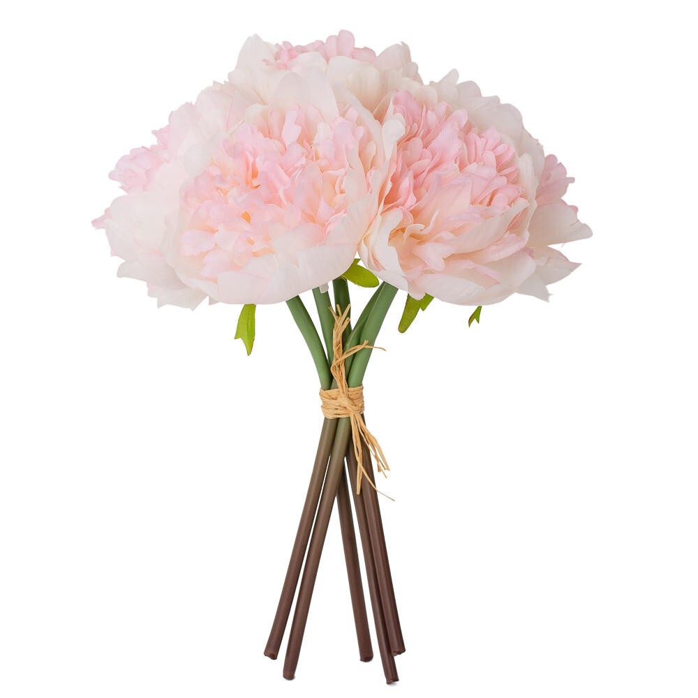 Set of 2 Artificial Cream Pink Peony 9″ Floral Bundles