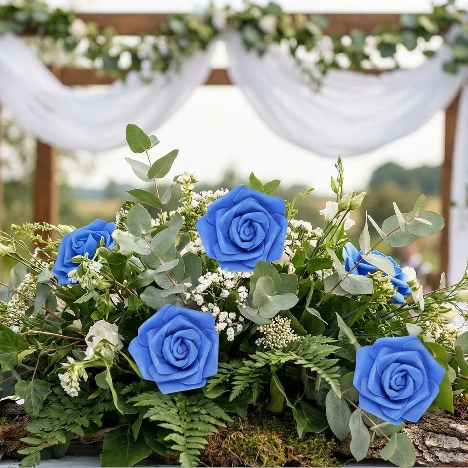 50 PCS Dark Blue Foam Rose Stemless Artificial Flower Head Bulk 2.75in Mini F…