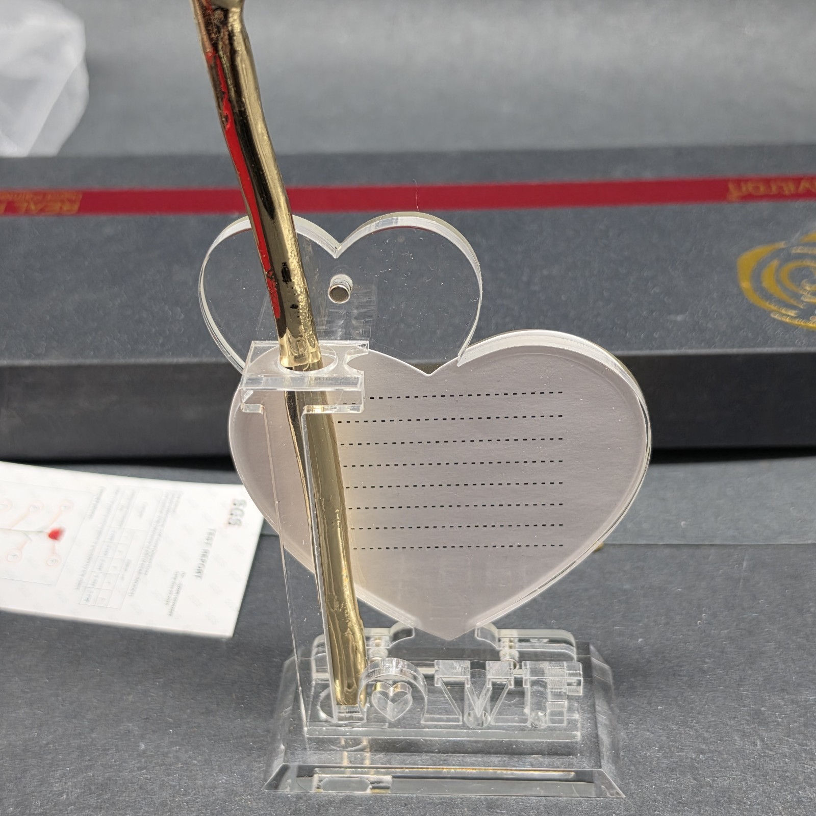 Sinvitron 24K Gold Dipped Real Rose (Red) With Heart Stand & SGS COA Certificate