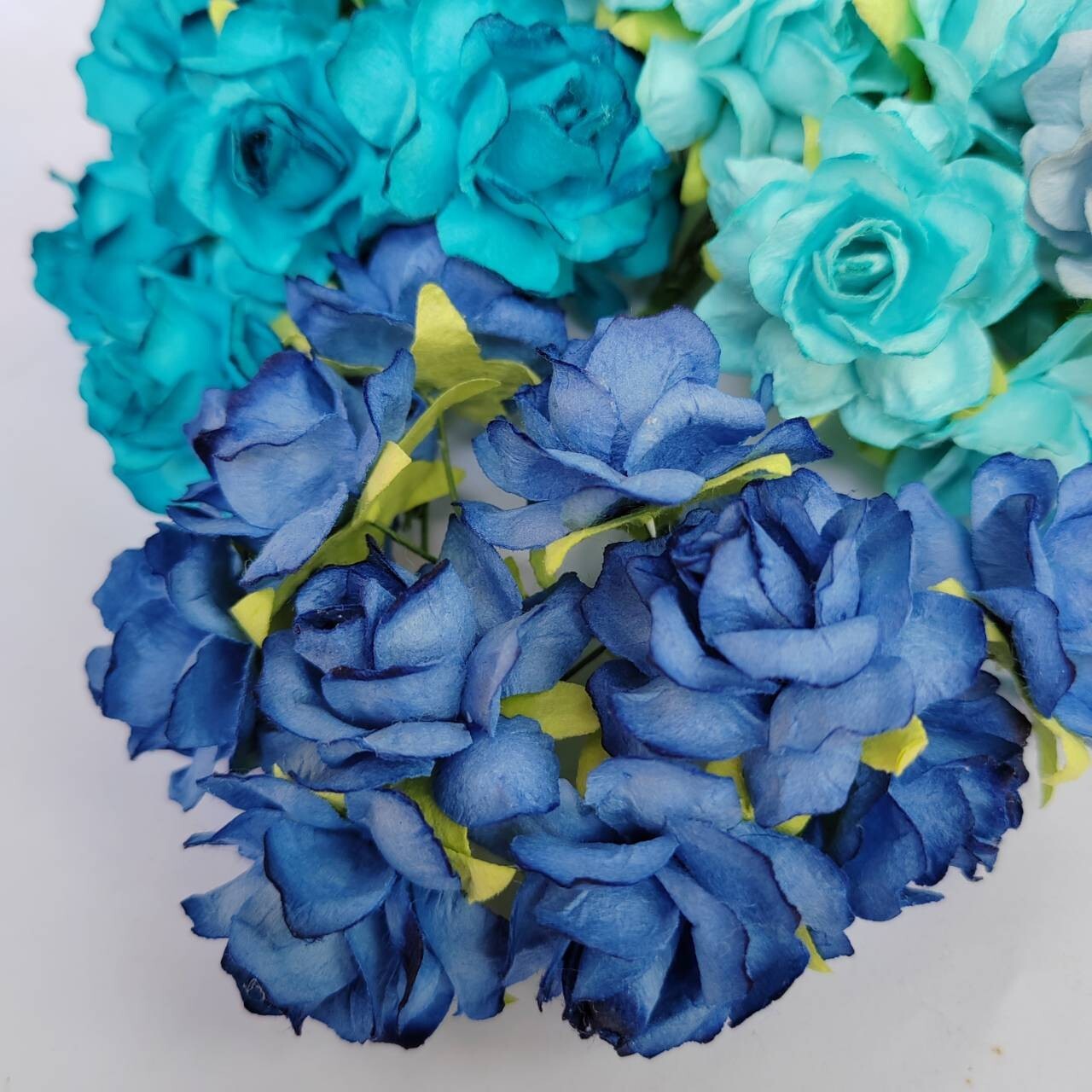 50 Mix Blue Tone Artificial Flowers Rose Flower Paper Flower size 30-35 mm