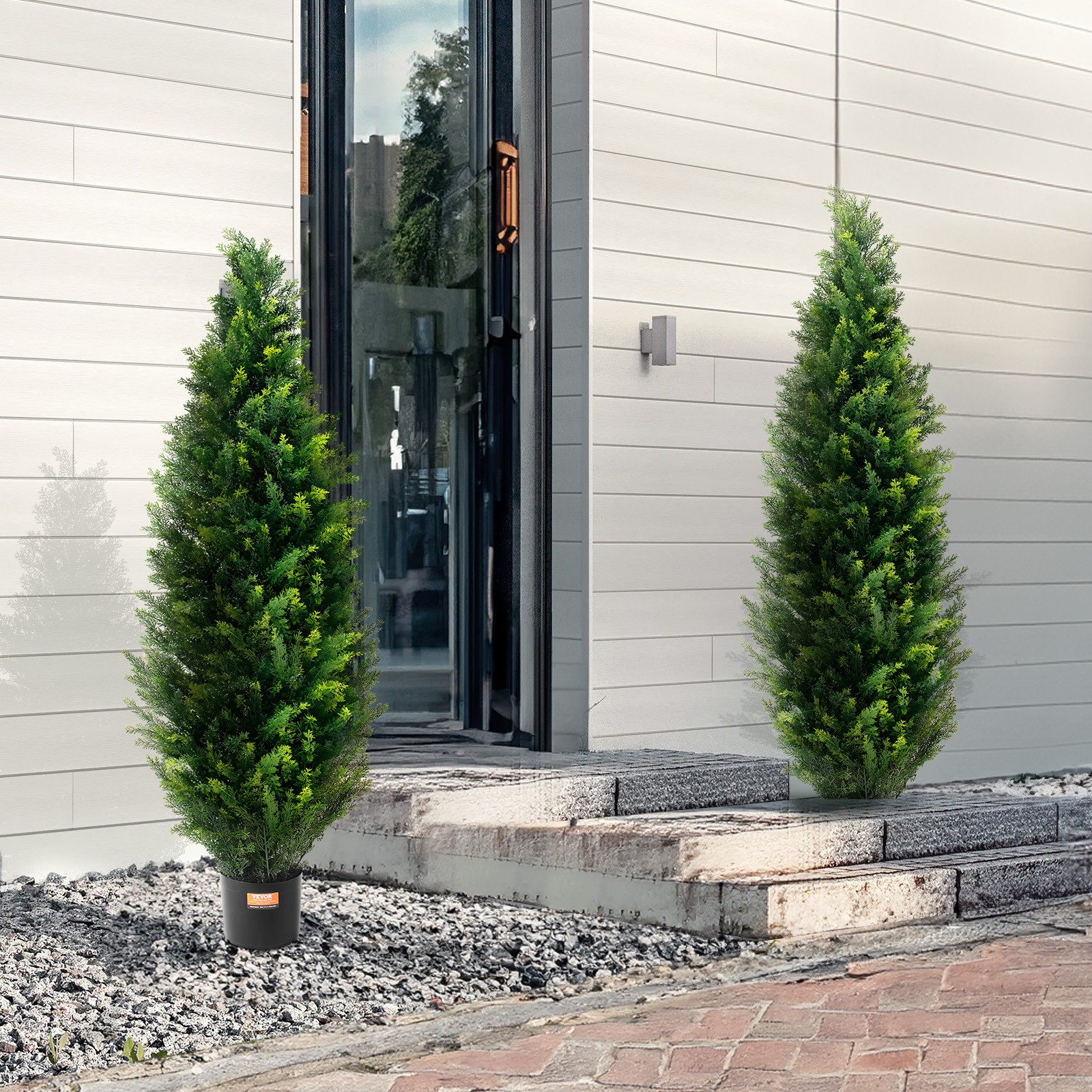 VEVOR 2 Pack 4ft Artificial Cedar Topiary Tree Plant UV Decor Indoor Outdoor