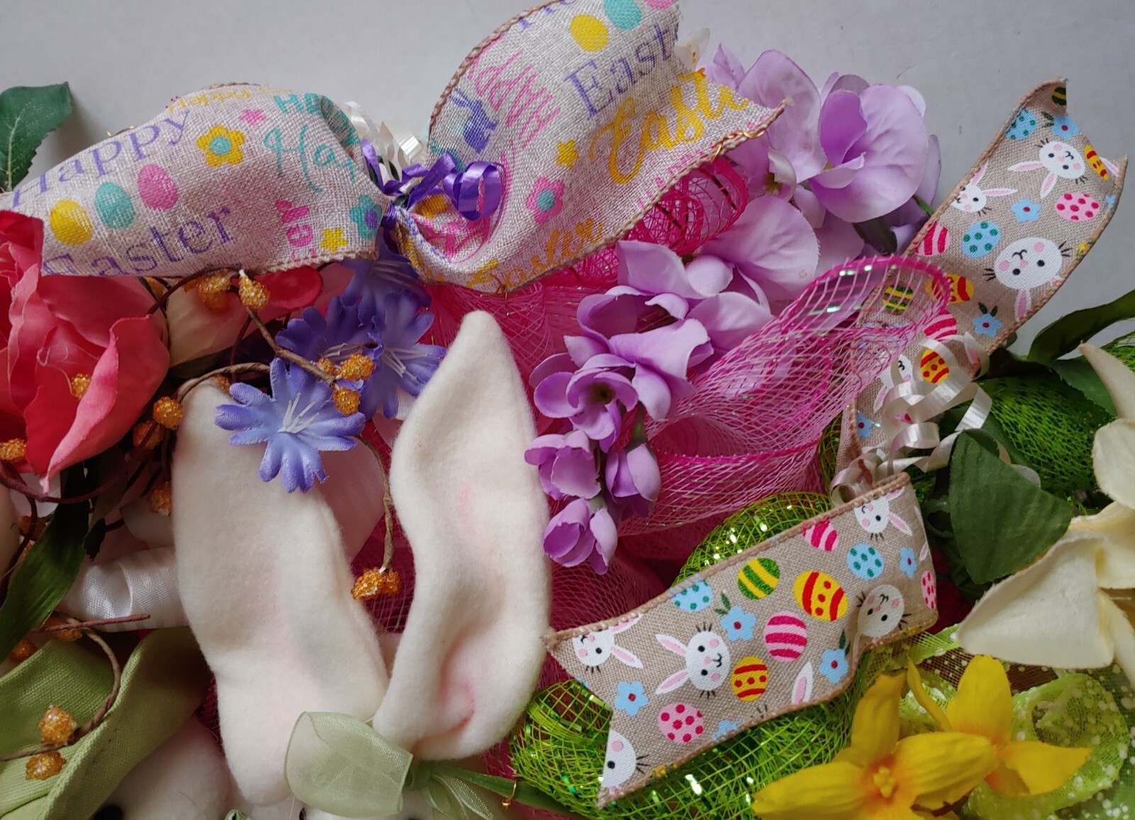 FREE Easter Bunny Rabbits Family of 3 Extra Large 24″ Deco Mesh Wreath New