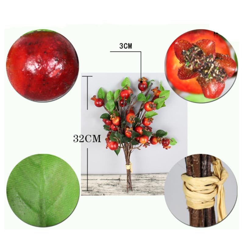 Group of 5 Artificial Yellow Rosehip Berries and Pomegranate Fruit Stems for …