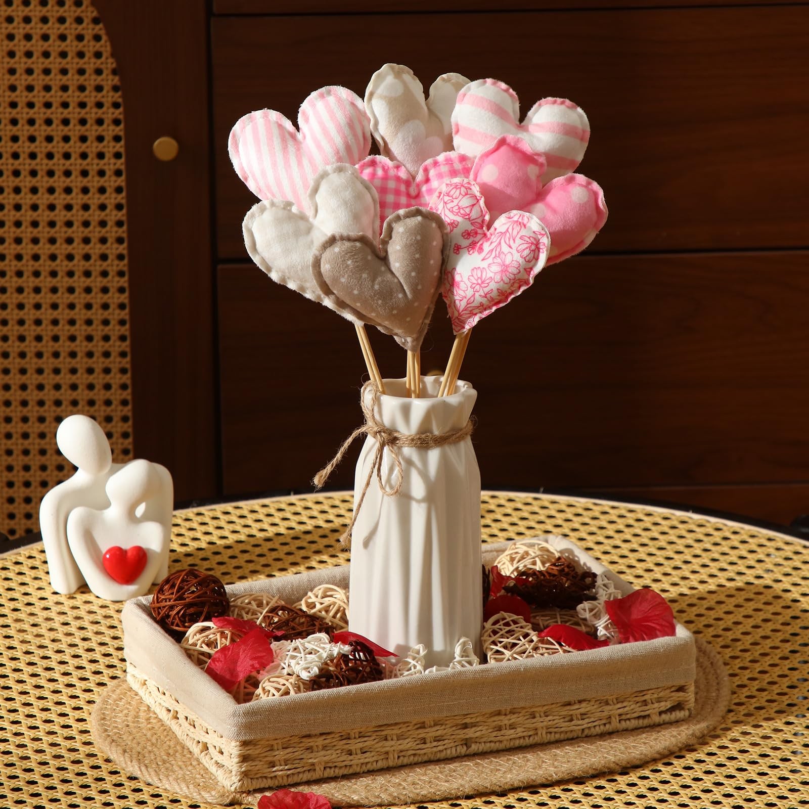 8 Pcs Valentine’s Day Heart Flower Picks Stuffed Fabric Heart on Sticks Plush…