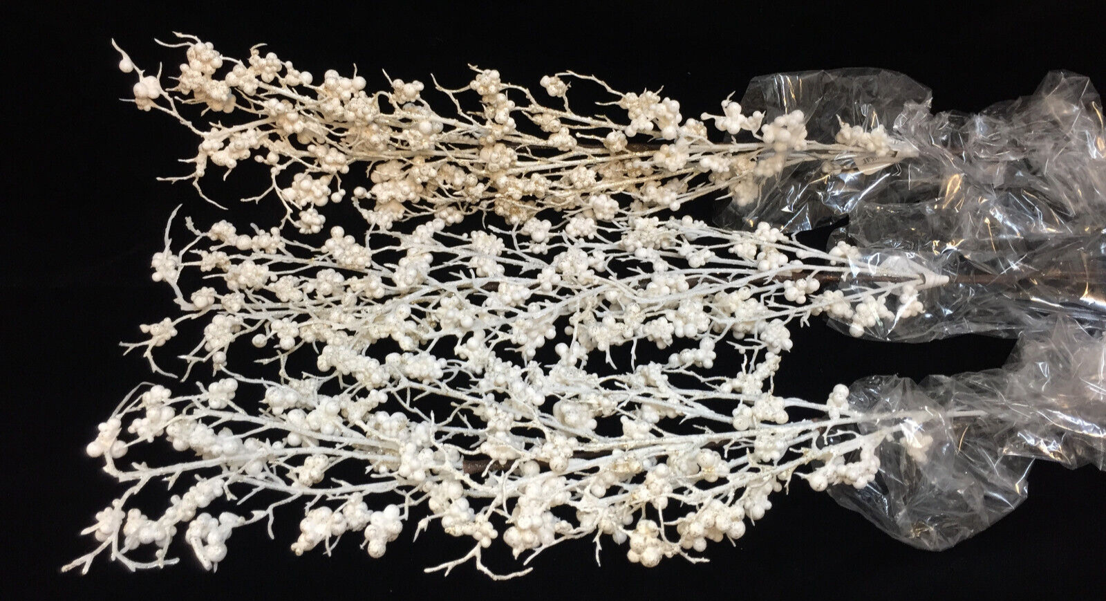 Twig Berry Spray Branch Stems 28″ Artificial White Gold Glitter Lot of 3