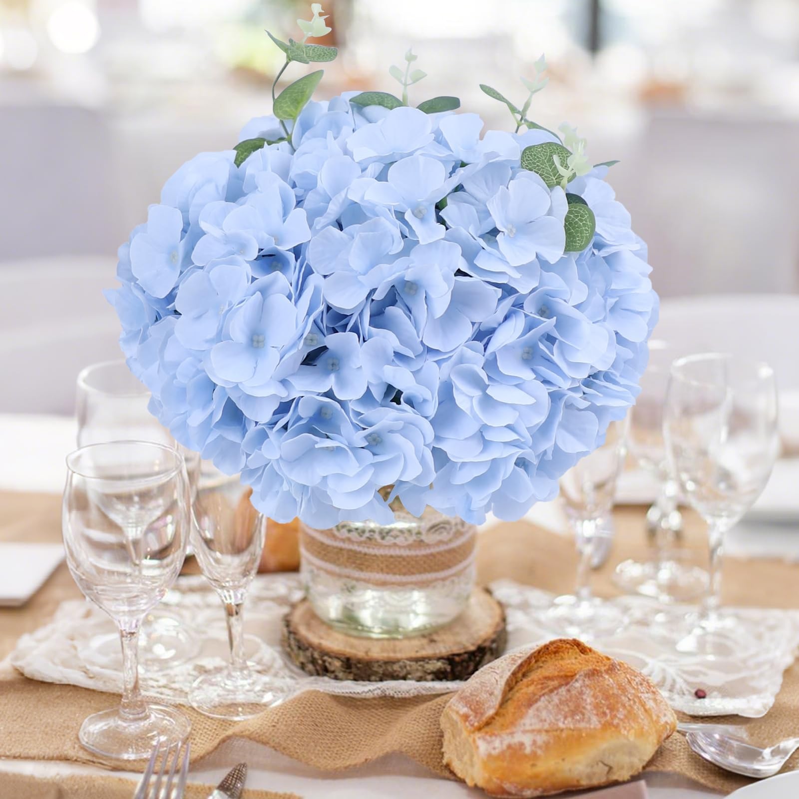 65pcs Baby Blue Fake Flowers Hydrangea Artificial Flowers Bulk (Not Squished,…