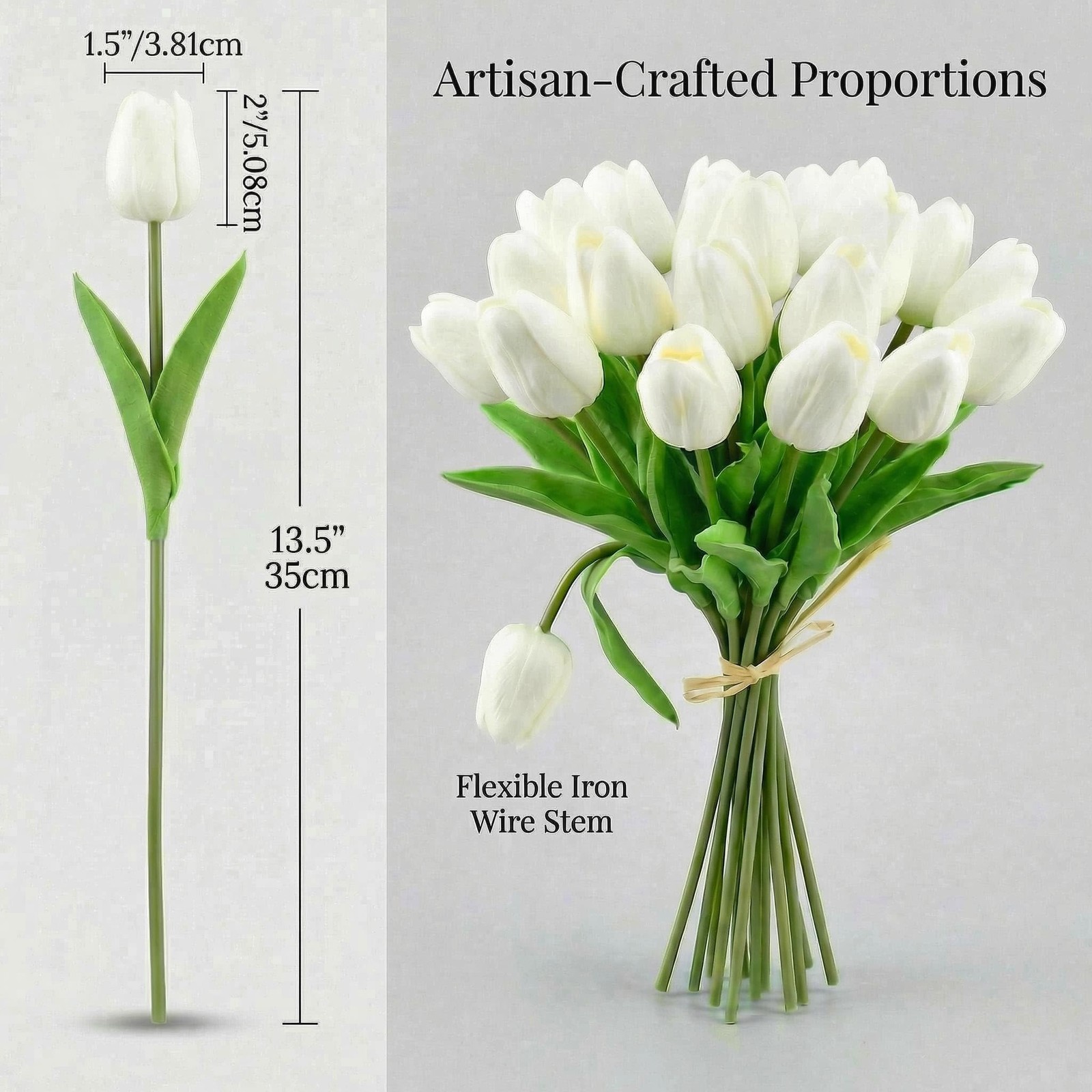 White Artificial Tulips Flowers Centerpiece, 13.5″ Lifelike PU Fake Floral St…