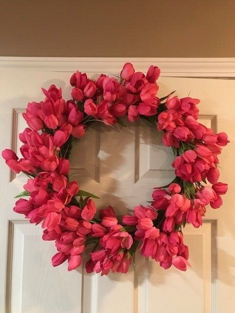 Spring floral Tulip wreath 20″ Dia. Yellow, Pink, purple, red, Orange Available