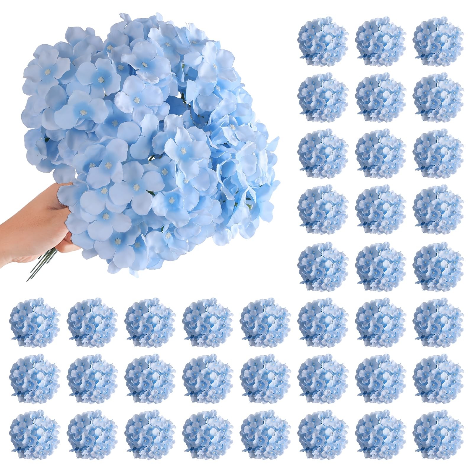 48 Pcs Blue Artificial Hydrangea Flowers Bulk, Faux Hydrangea Full Flowers He…