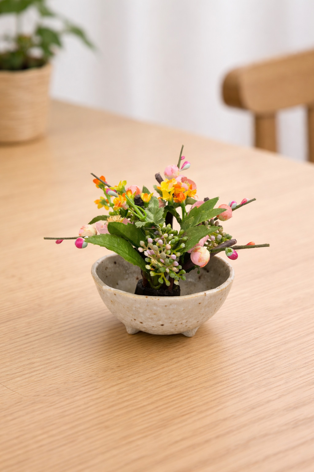 Japanese Mini Ikebana Flower Arrangement 4″ | Small Zen Desk Decor Bowl