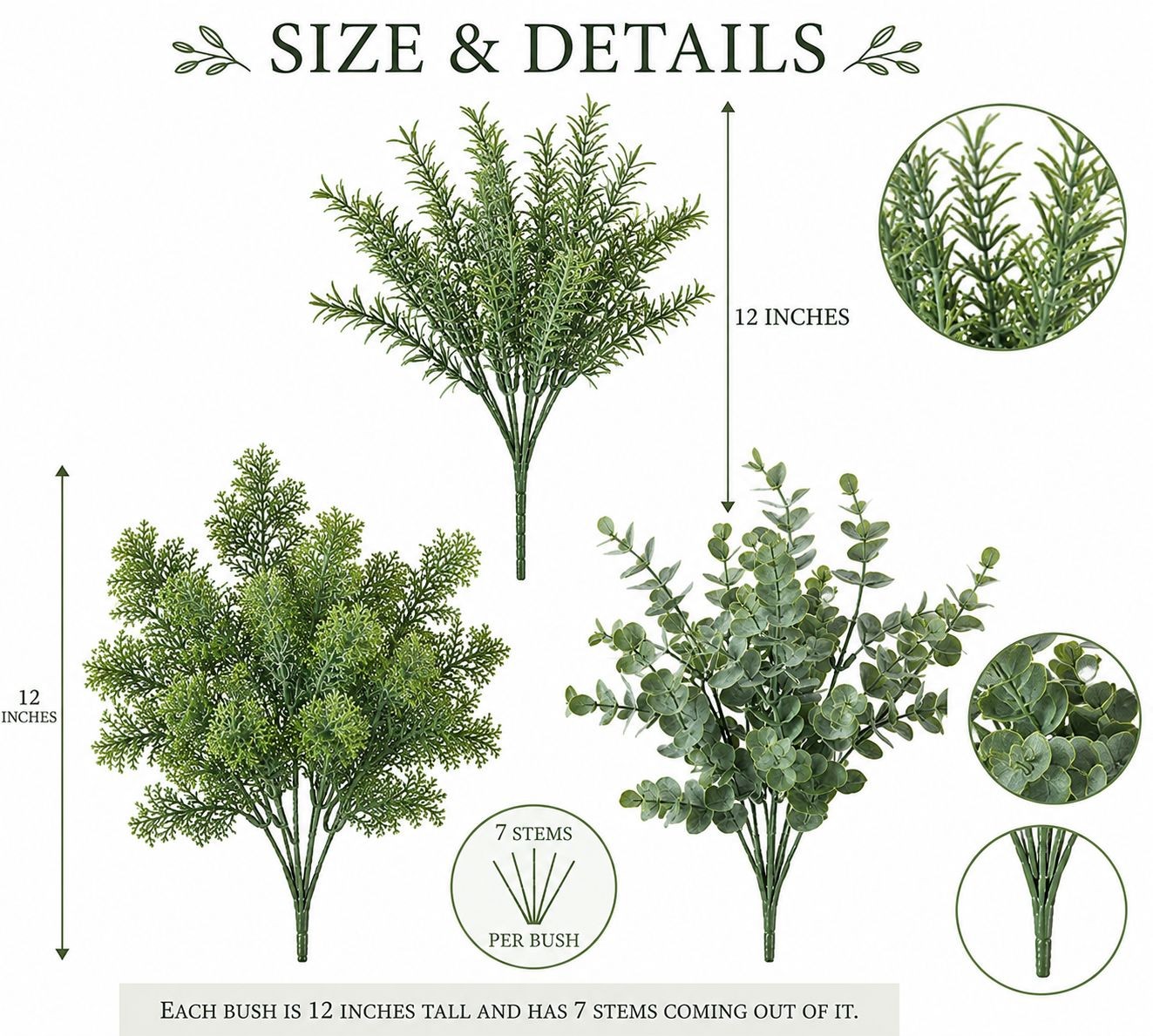 Set of 3 Faux Greenery Bushes Artificial Eucalyptus Rosemary Cedar Greenery Wedd