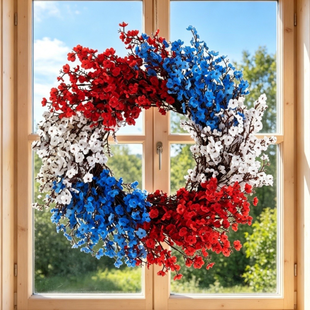 July 4th Silk Wreath Featuring Gypsophila for Wall or Door Hanging Use