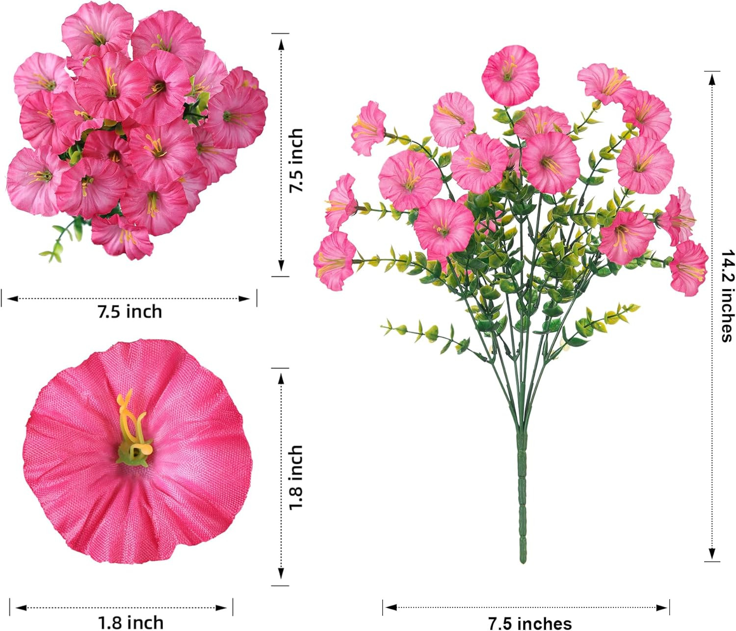 Artificial Fake Spring Outdoor Plants Flowers, 12 Bundles Gradient Pink