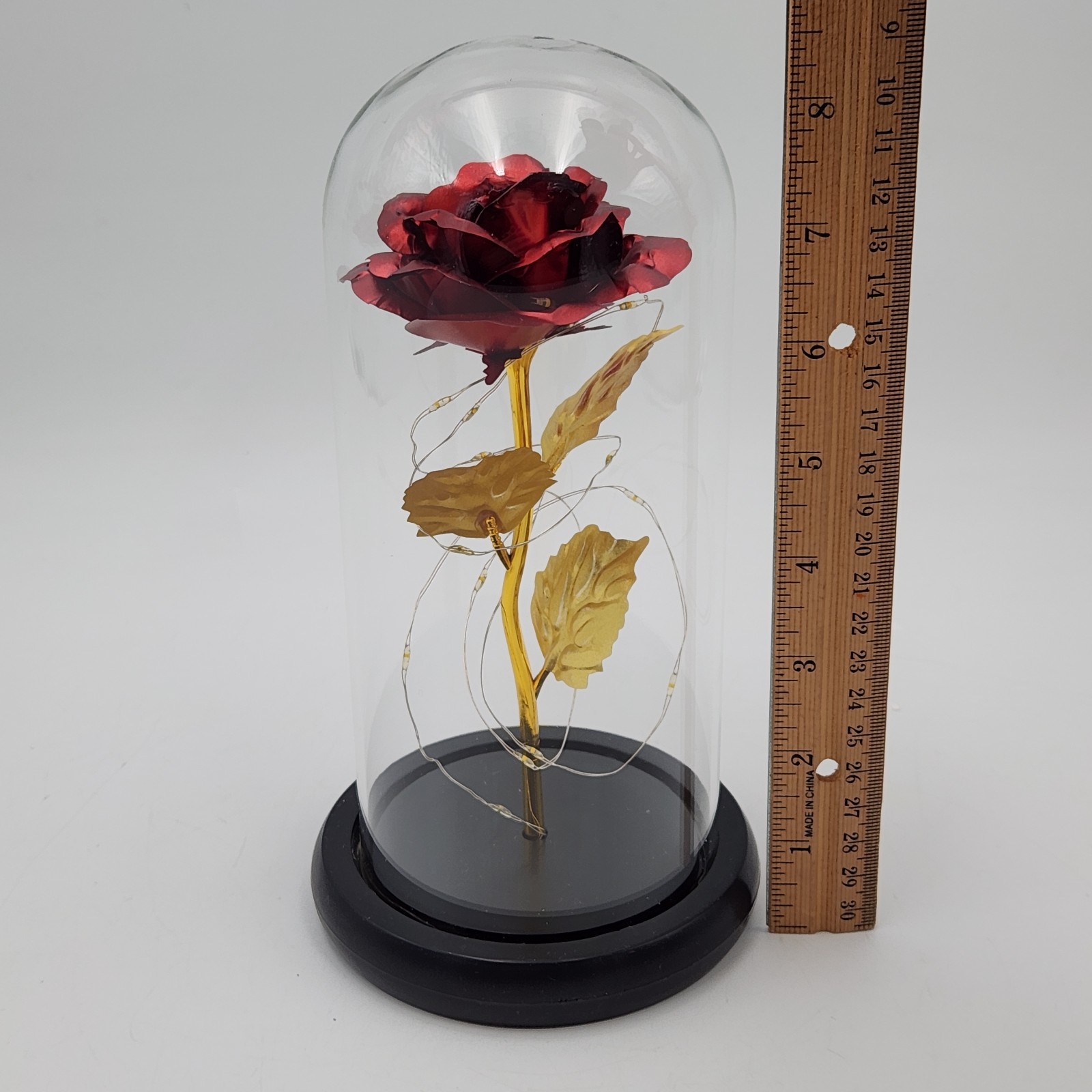 Rose In Glass Dome LED Night Light Flower Anniversaries Holidays